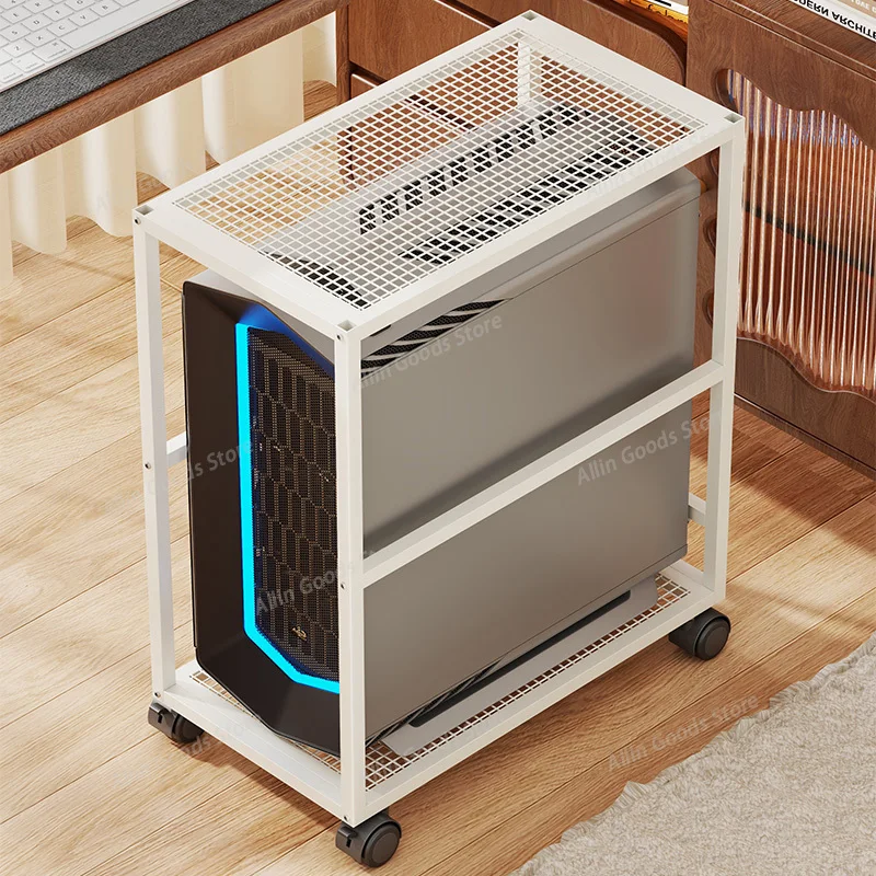 Double Layer Computer Tower Stand Desk Underutilized Space Utilization E-Gaming Room Metal Material Moving Base Home Organiza...