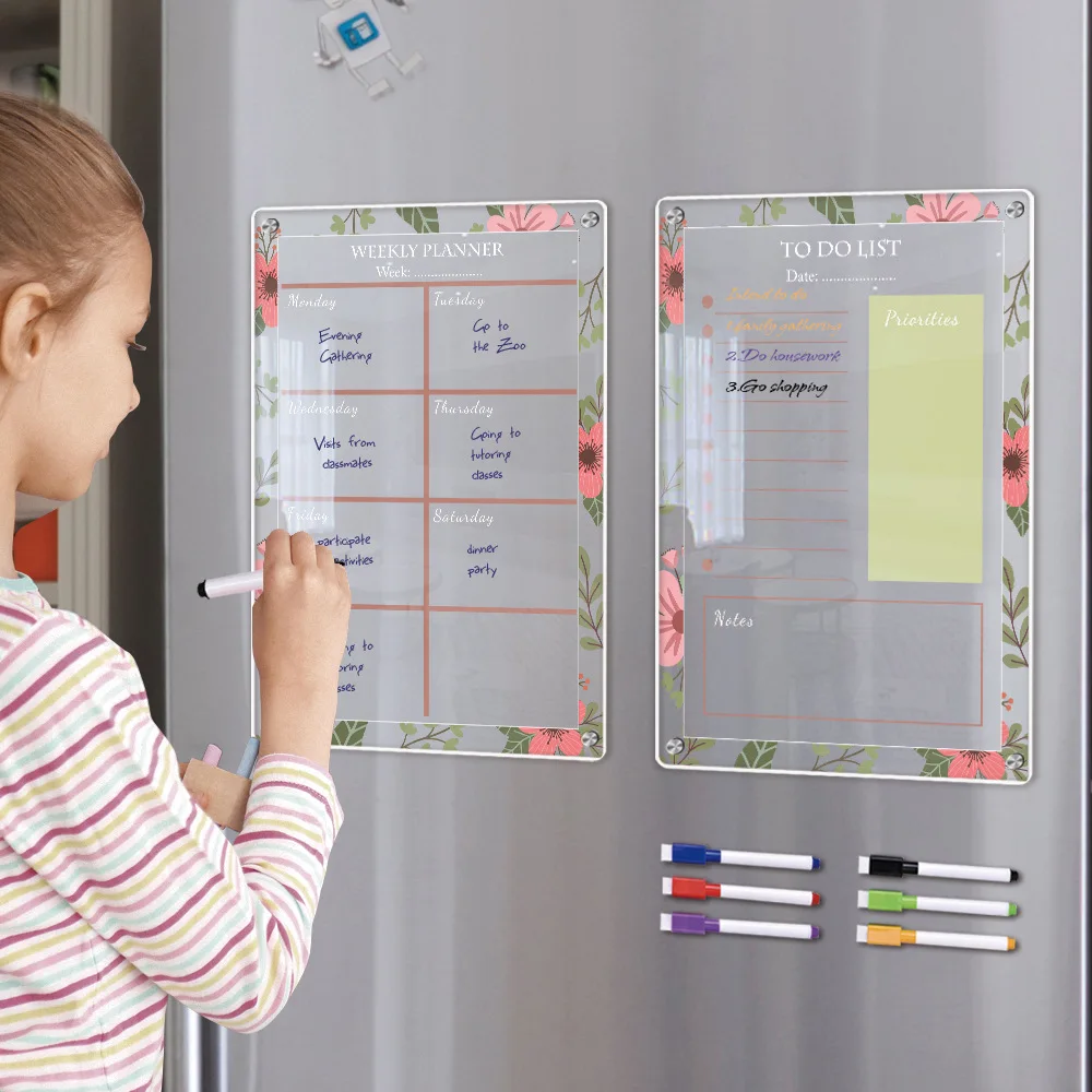 Fridge Magnetic Whiteboard Acrylic Weekly Plan Note Message Board Clear Erasable Calendar Memo Pad School Equipment Supplies