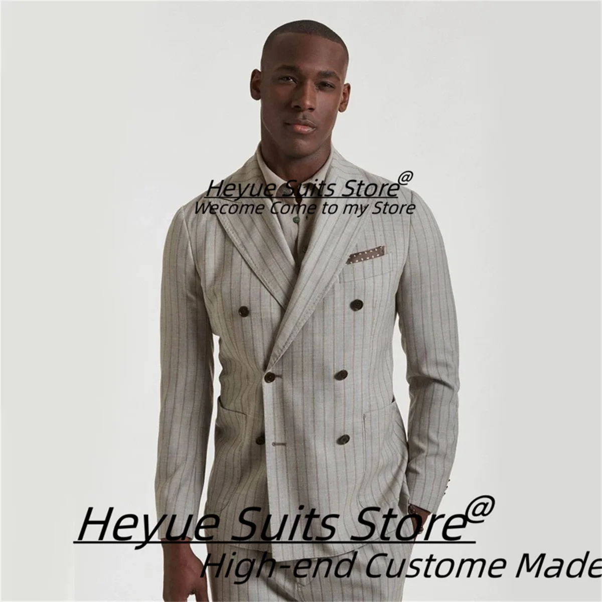 

Italian style Classic Stripe Men Suits Customized Slim Fit Double Breasted Groom Wedding Tuxedos Male Party Blazers Ropa Hombre