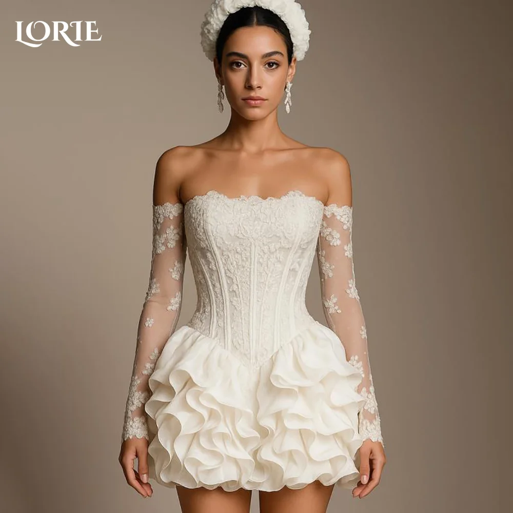 LORIE Vintage Ruffle Short Mermaid Wedding Dress Off Shoulder Sweetheart Corset Mini Bridal Gown Princess Bride Gown Customized
