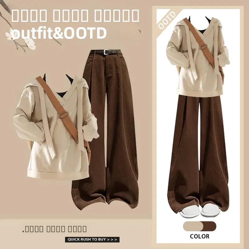 

Korean Style Chic Knitted Sweater Set Spring Fashion Cool Trendy Long Pants V-Neck Long Sleeve Two-Piece Ensemble for Young W...