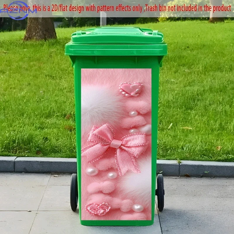 PC 2D Flat Self-Adhesive Trash Can Sticker, Pink Cute Plush Additions Collection Decoration Sticker, Creative Trash Can Decora