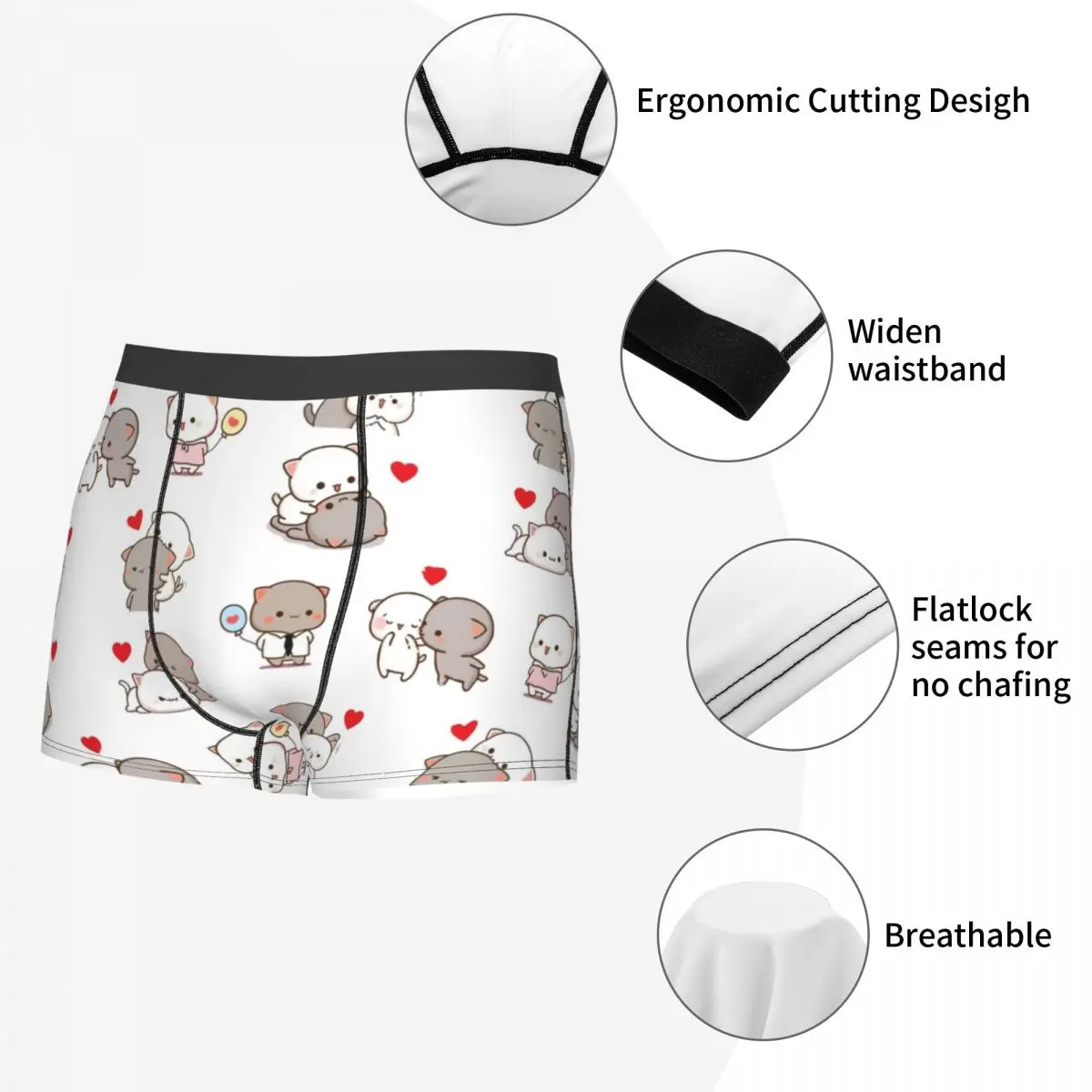 Men Boxer Shorts Panties Mochi Peach and Goma Cat Polyester Underwear Male Sexy S-XXL Underpants