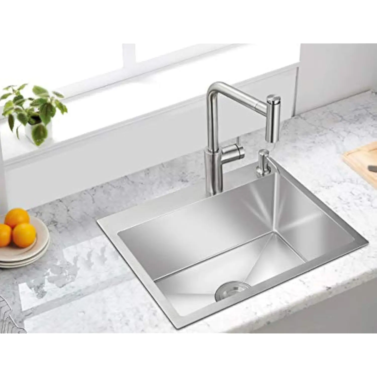 

21.6-inch Drop-in Topmount Kitchen Sink, 304 Stainless Steel Kitchen Sink Single Bowl, Handmade Kitchen/Bar Sink Overmount