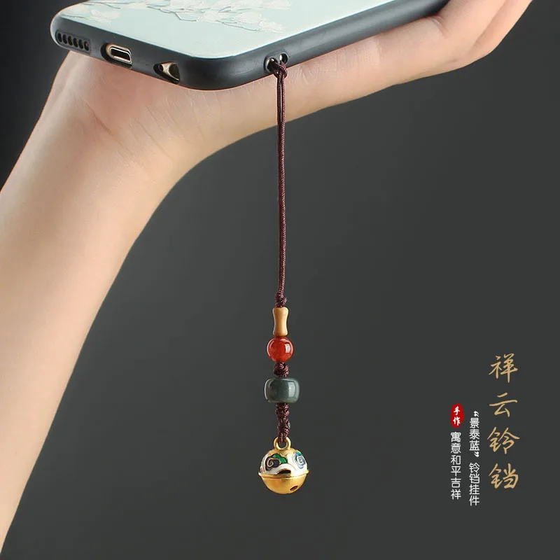 DIY accessories Antique sand gold cloisonne bell mobile phone lanyard can be opened, palace bell mobile phone chain creative gif
