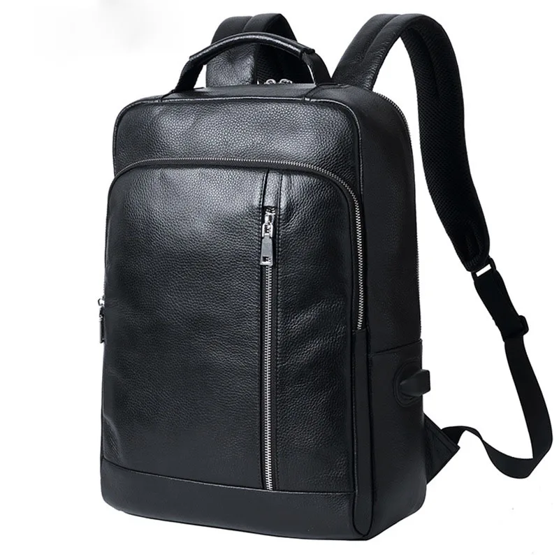 

2023 Fashion Cow Genuine Leather Men Backpacks Real Natural Leather Student Backpack Luxury Brand 15.6 Inch Computer Laptop Bag