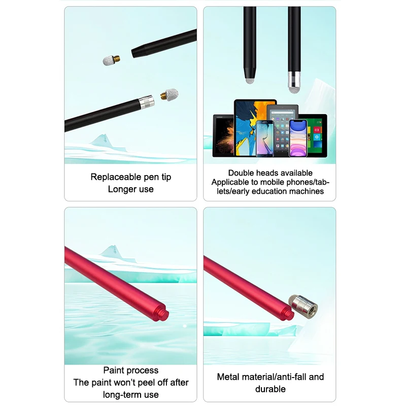قلم ستايلس شبكي من الألياف ذو طرف مزدوج وأقلام شاشة تعمل باللمس قلم رسم لشاشة سعوية عالمية للهواتف الذكية والكمبيوتر اللوحي