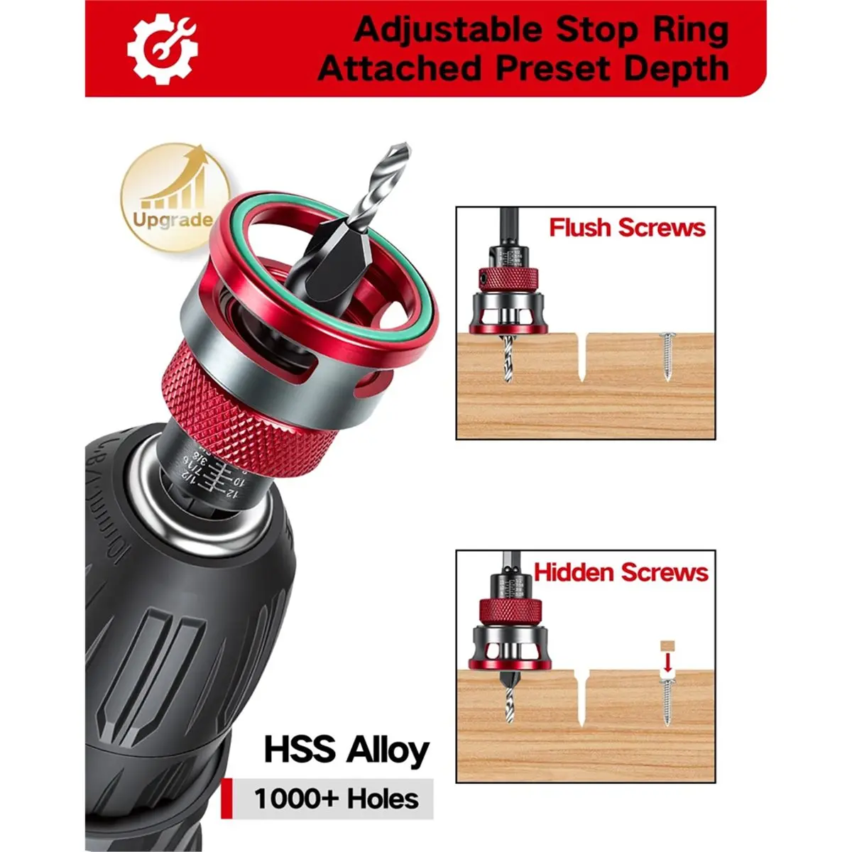 

[AA49] 7 PCS Countersink Drill Bits Set, 4PCS Four-Flute HSS M2 Tapered Drill Bits and Adjustable Depth Stop Collar