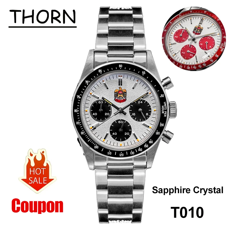 Thorn T010 37mm Quartz Watch VK63 Movement Mens Chronograph Watch Sapphire K9 Glass Luminous Waterproof Fashionable Retro Watch