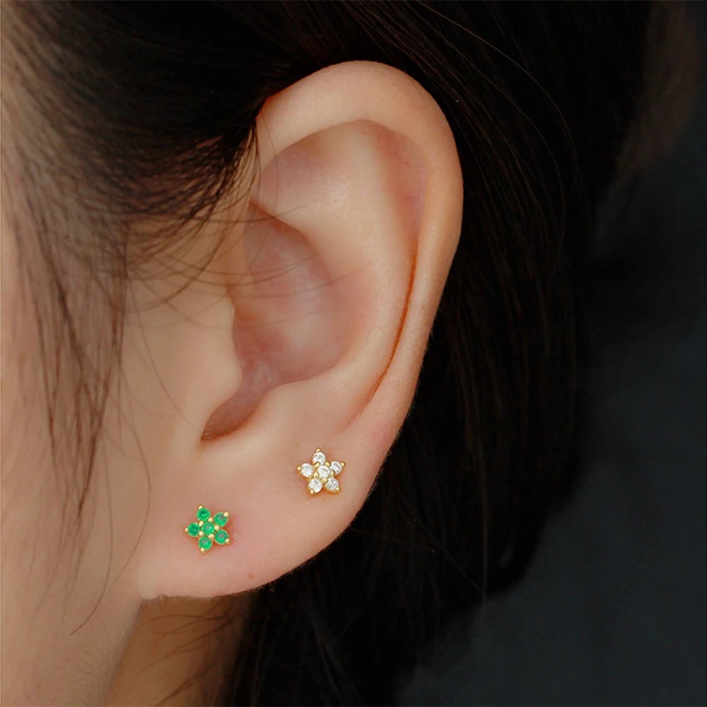 ANDYWEN 925 Sterling Silver Gold Star Stud Earring Clear Green Black 10 Color Piercing Pendientes 2022 Women Wedding Jewelry