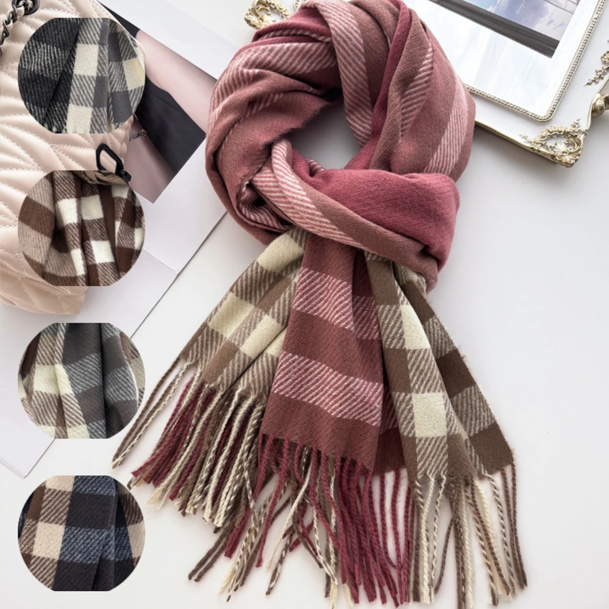 

Роскошный теплый шарф для женщин, модная шаль из пашмины с кисточками, имитация кашемира, осеннее и зимнее холодостойкое ветрозащитное одеяло