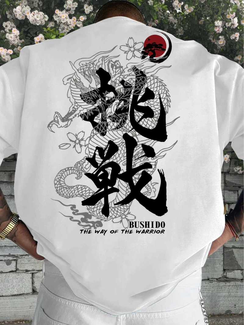 Men'S Street Style Short Sleeve T-Shirt Samurai Dragon Pattern Element Daily Commute Casual Outfit