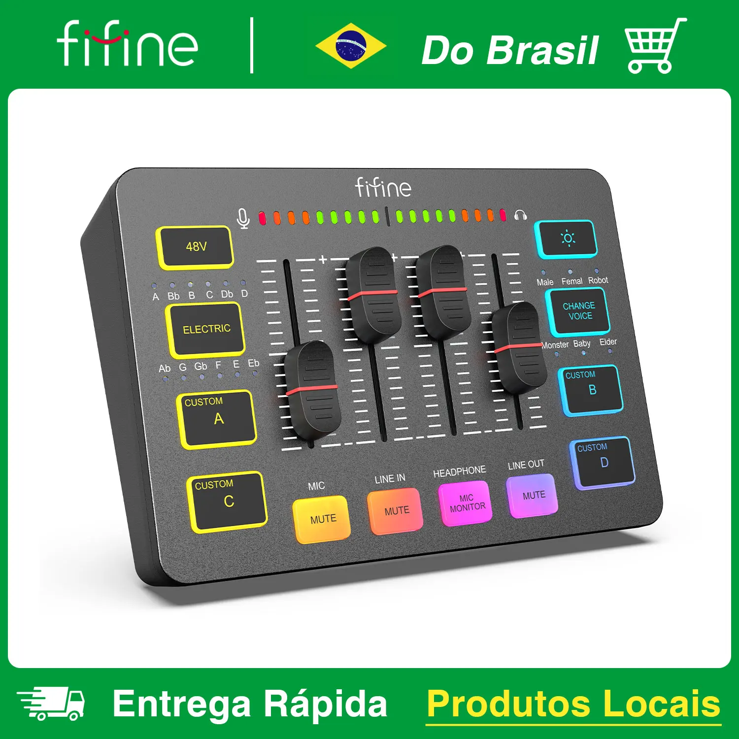 FIFINE-Mezclador de juegos USB con interfaz de micrófono XLR, alimentación fantasma de 48V, RGB, tarjeta de sonido para Podcasting, Streaming,