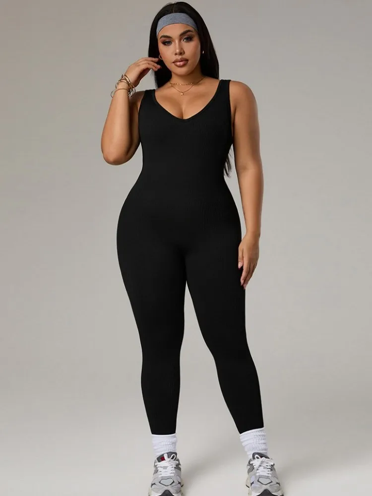 Traje deportivo de talla grande para mujer, mono sin espalda para gimnasio, yoga y fitness, conjunto de ropa deportiva, body con espalda abierta