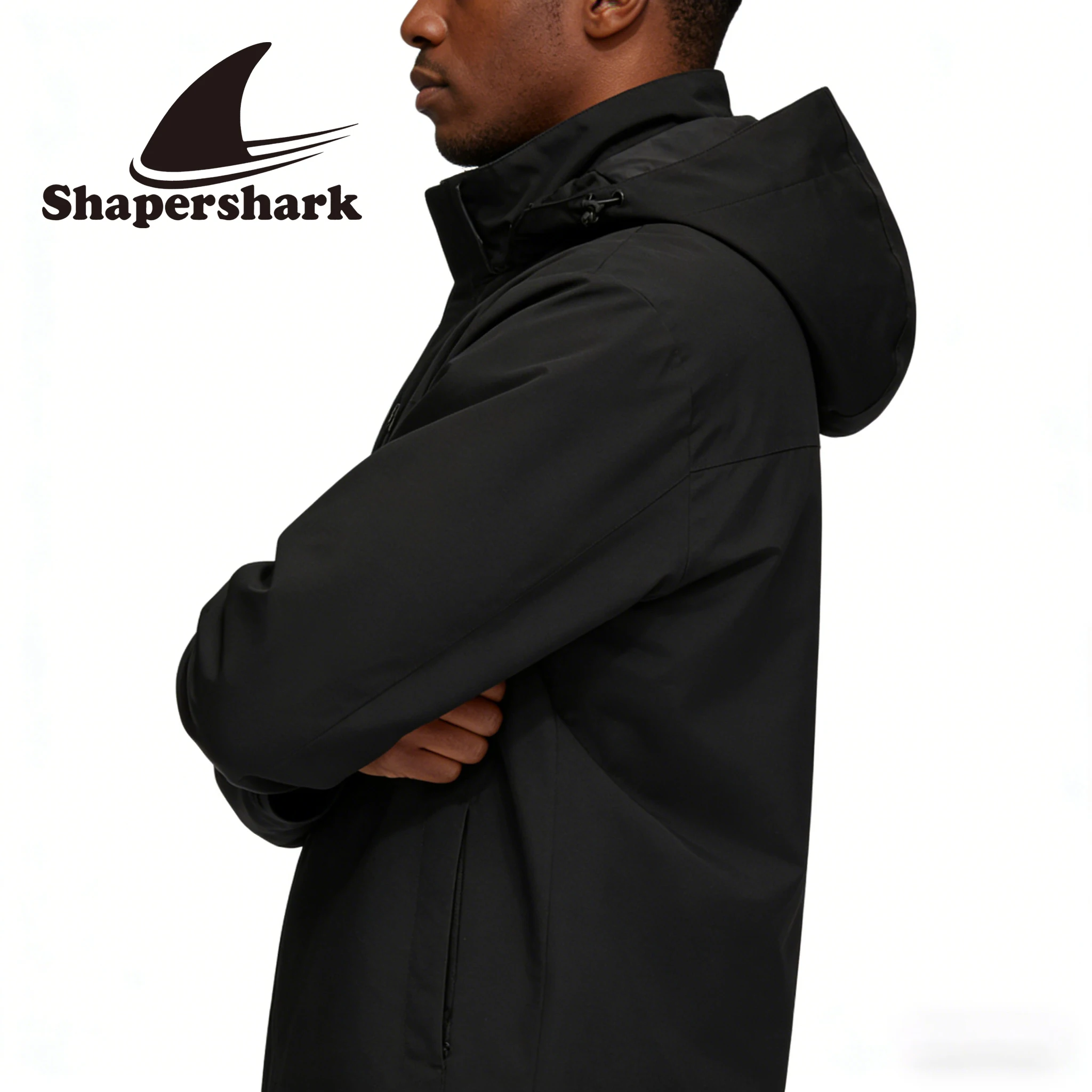 Men's Solid-Color Zipper Drawstring Outdoor Hooded Jacket Waterproof Windbreaker Style Casual Long-Sleeved Coat