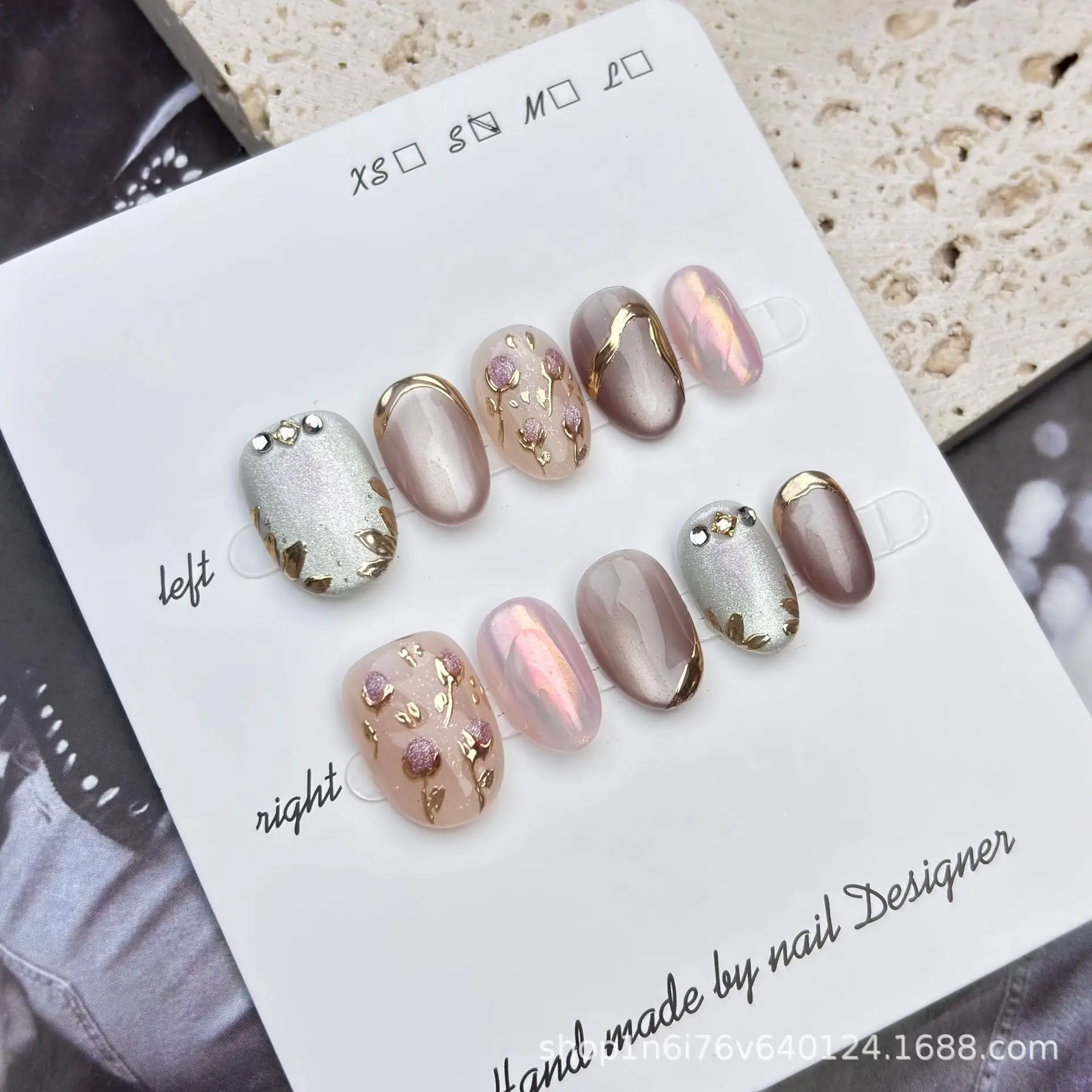 10 قطعة قصيرة البيضاوي اليدوية الصحافة على الأظافر عين القط الأظافر وهمية يمكن ارتداؤها عصا على الأظافر أظافر صناعية naskladunyNy Uñas Postizas