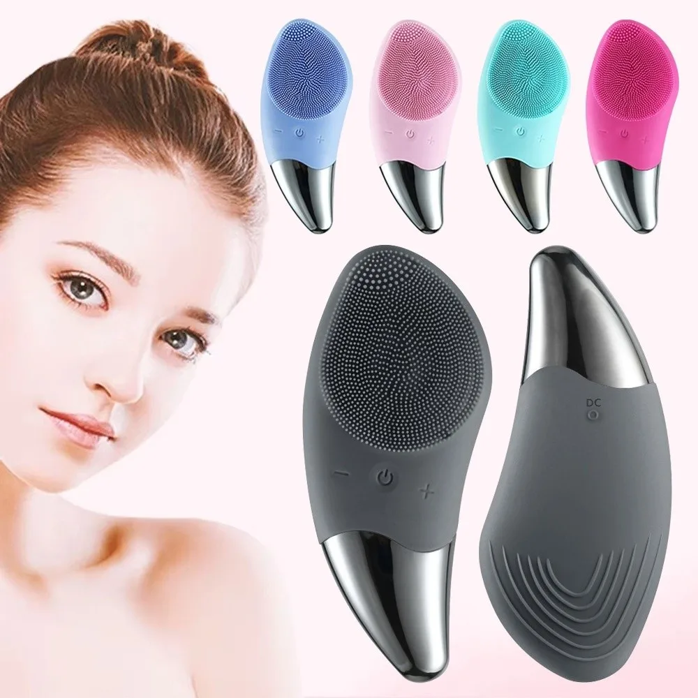 Silicone USB Electric Face Brush​​ Rechargeable​​ ​​Waterproof​​ ​​Sonic Facial Cleanser​​ Oval ​​Multiple Speeds​​