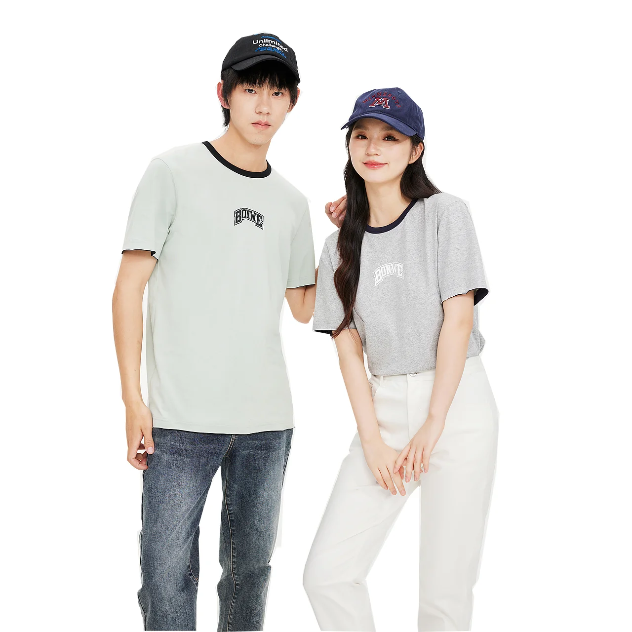 

Metersbonwe-Women's Short-Sleeved T-Shirt With Colliding Collar 100% Cotton Round Neck Knit Loose Tops Commute College Summer