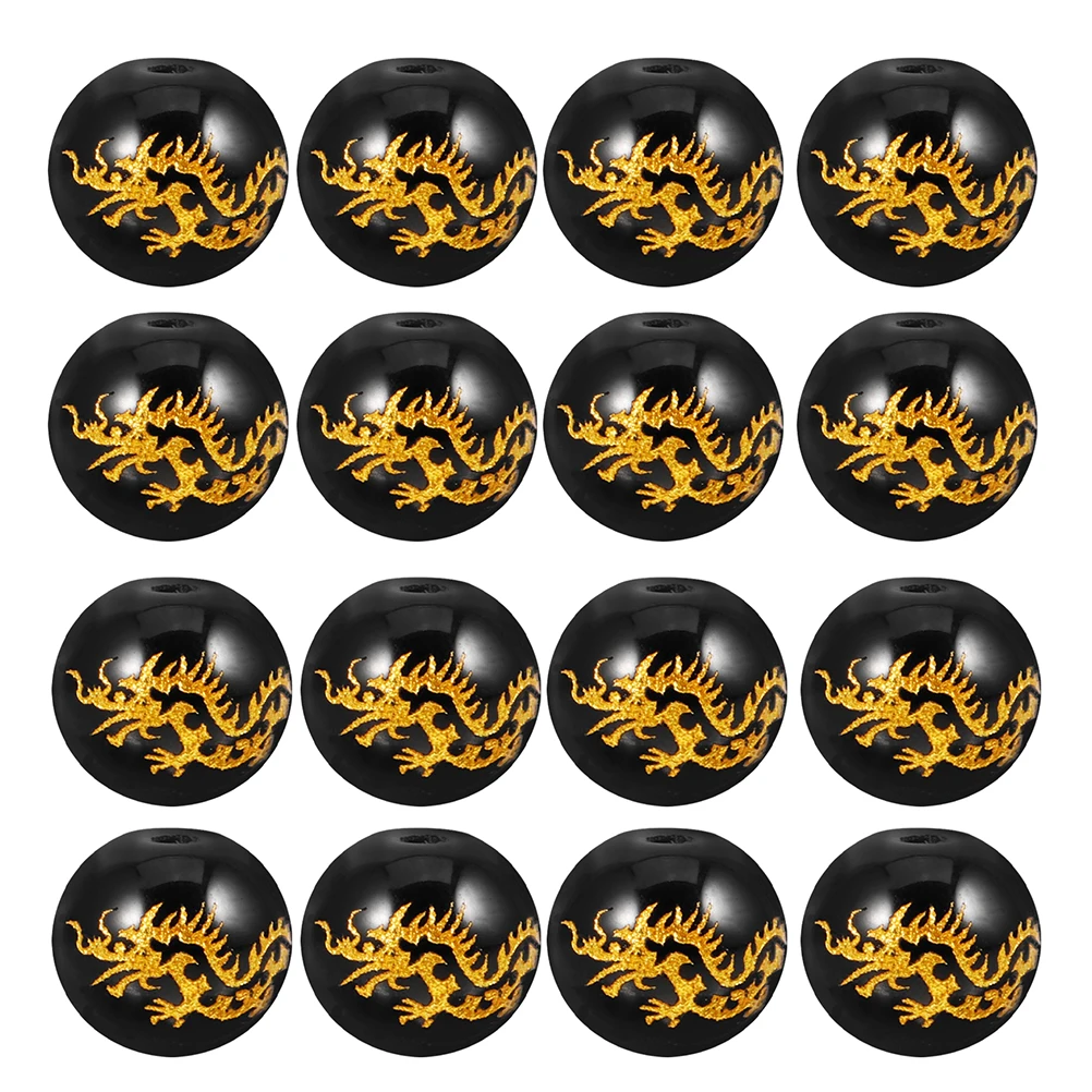 

48 Pcs Gold-stitched Dragon Beads Bracelet Charms Astrological Jewelry Sleeve Agate for Making Clay Kit Black