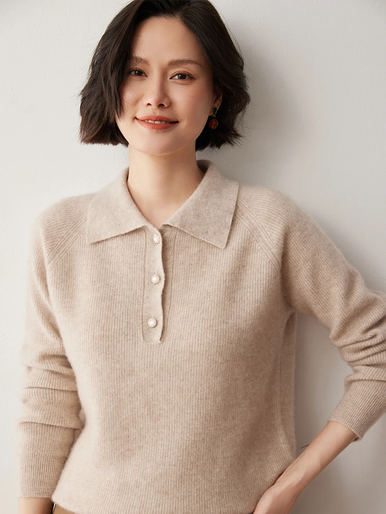 

100% Pure Cashmere Pulllover Knitwear Autumn Winter Swearter Turn-down Collar Soft Comfort Women Bottom Thick Warm Tops Stylish
