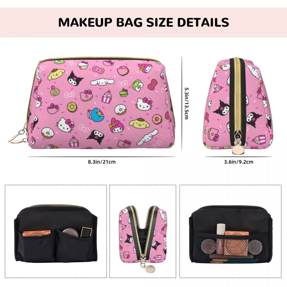 Sanrio Characters Makeup Bags Trendy Large Capacity Storage Bag Accessories Girl Hello Kitty Kuromi Zipper Beauty Toiletry