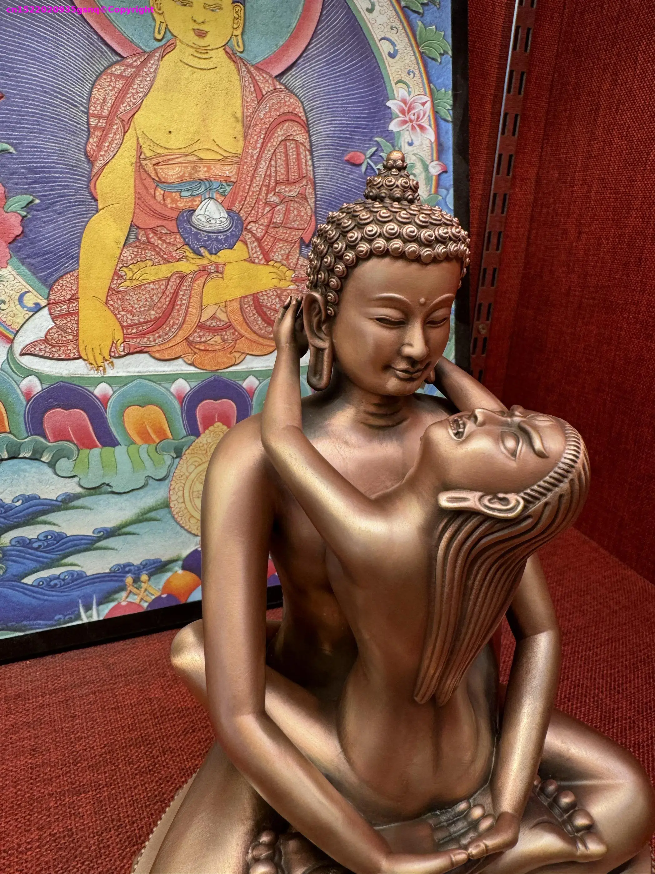 TOP figure of Copper Buddha Adi-Buddha Nepal tibet mahayana Buddhist offer sacrifices worship Yab-Yum Samantabhadra 23CM large