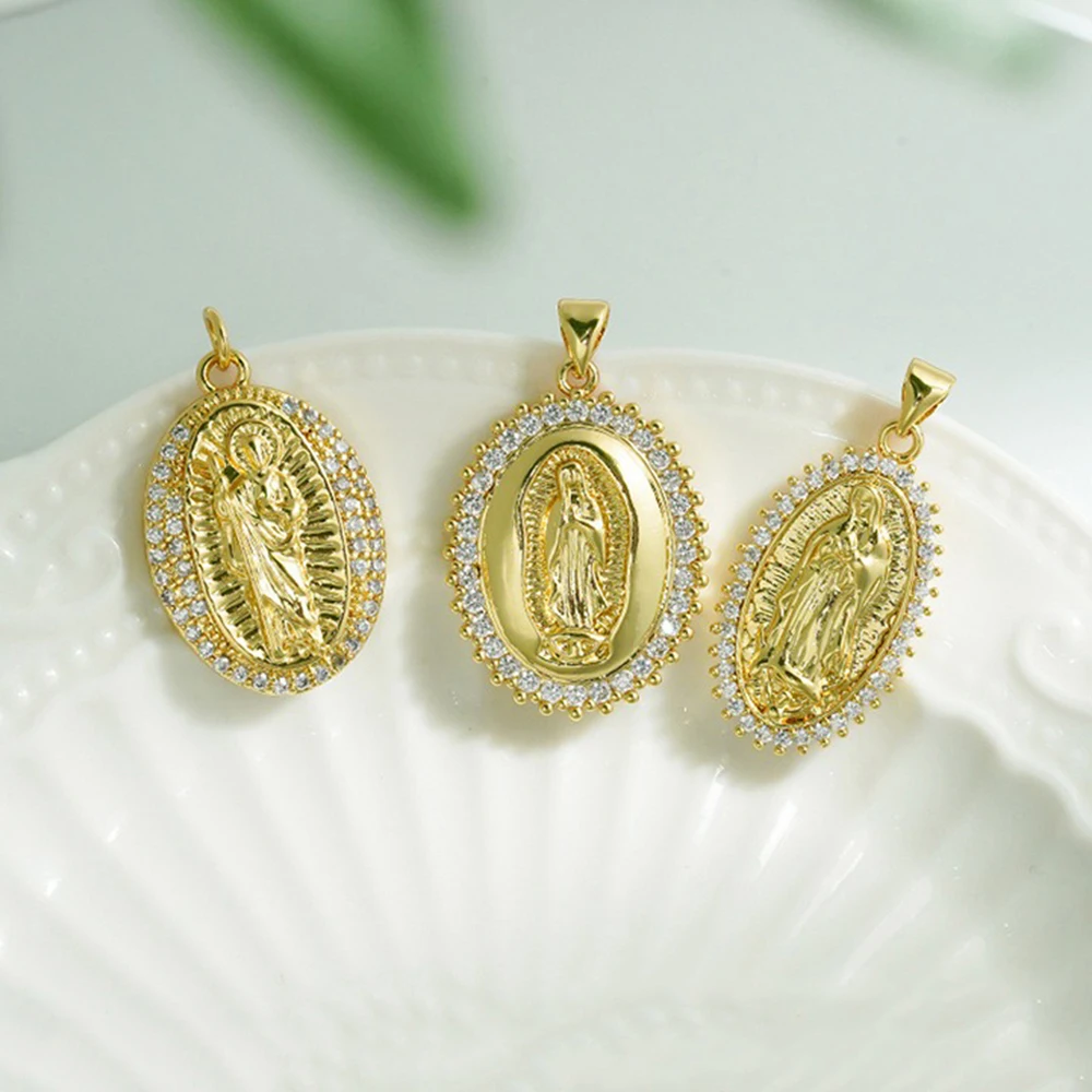 

3Pcs Cubic Zirconia Religion Charms for Necklace Making Accessories Classic Virgin Mary Pendant DIY Jewelry Handmade Badge