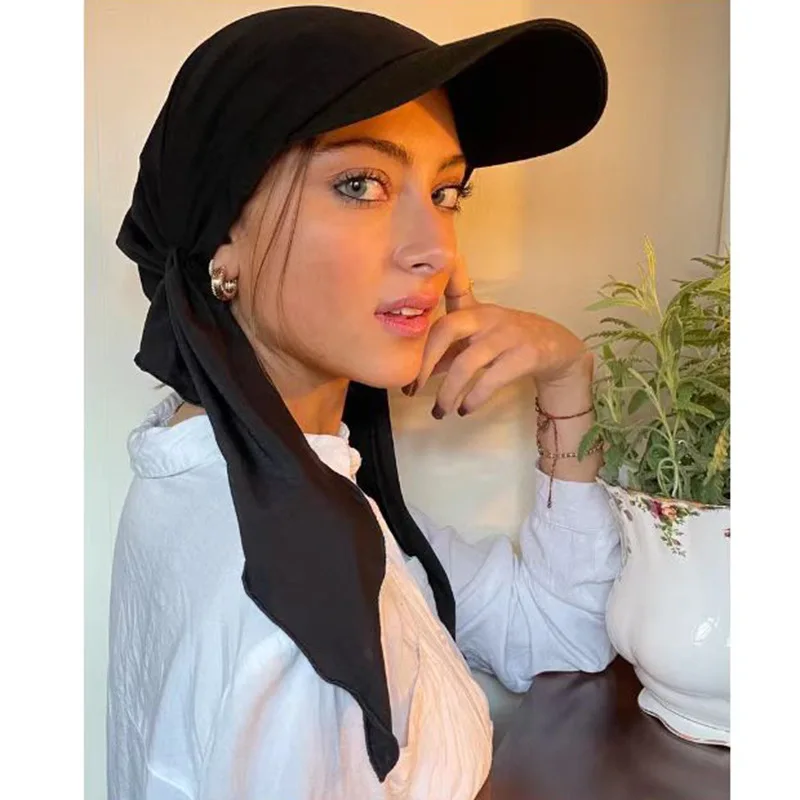 2026 New Women Bandana Brim Cap Sun Visor Turban Caps Head Scarf Hijab Pure Color Bandage Muslim Female Fashion Outdoor Hat