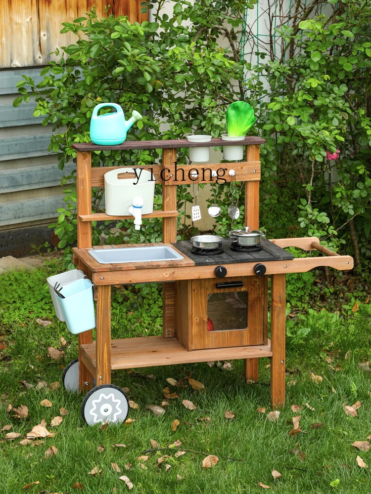 XL Outdoor Wooden Kitchen Play House Toys Kindergarten Orchard Vegetable Field Kitchenware Tools