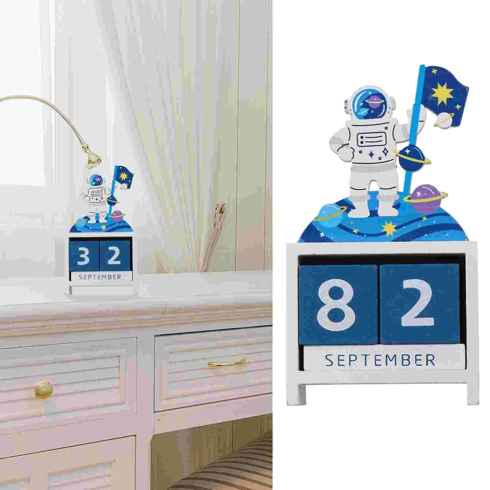 

Space Perpetual Desk Calendar Calendars Decor Home Creative Wooden Countdown Child Ornament Desktop