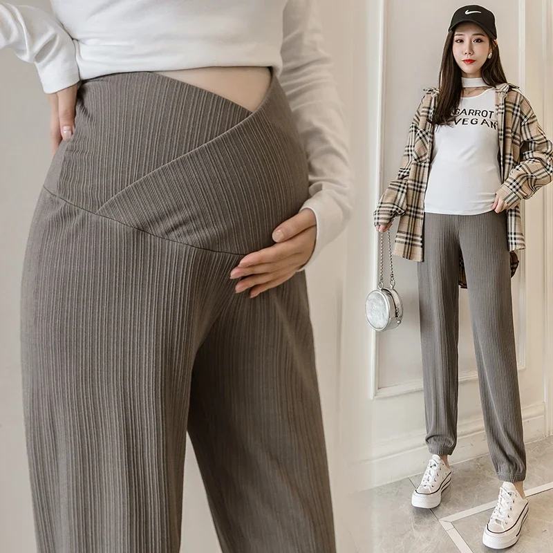 

Spring Autumn Wide Leg Loose Maternty Straight Pants Elastic Waist Belly Long for Pregnant Women Pregnancy Trousers