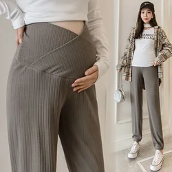 Pantalones rectos sueltos de pierna ancha para mujeres embarazadas, cintura elástica, vientre largo, primavera y otoño