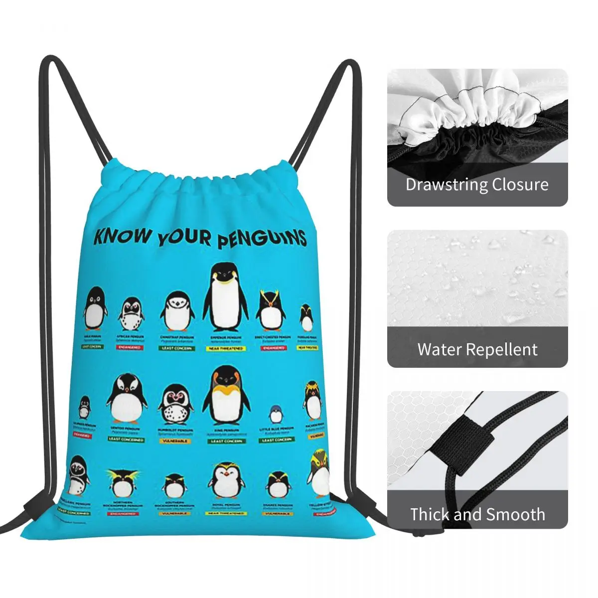 Know Your Penguins Backpacks Multi-function Portable Drawstring Bags Sports Bag Book Bags For Travel School