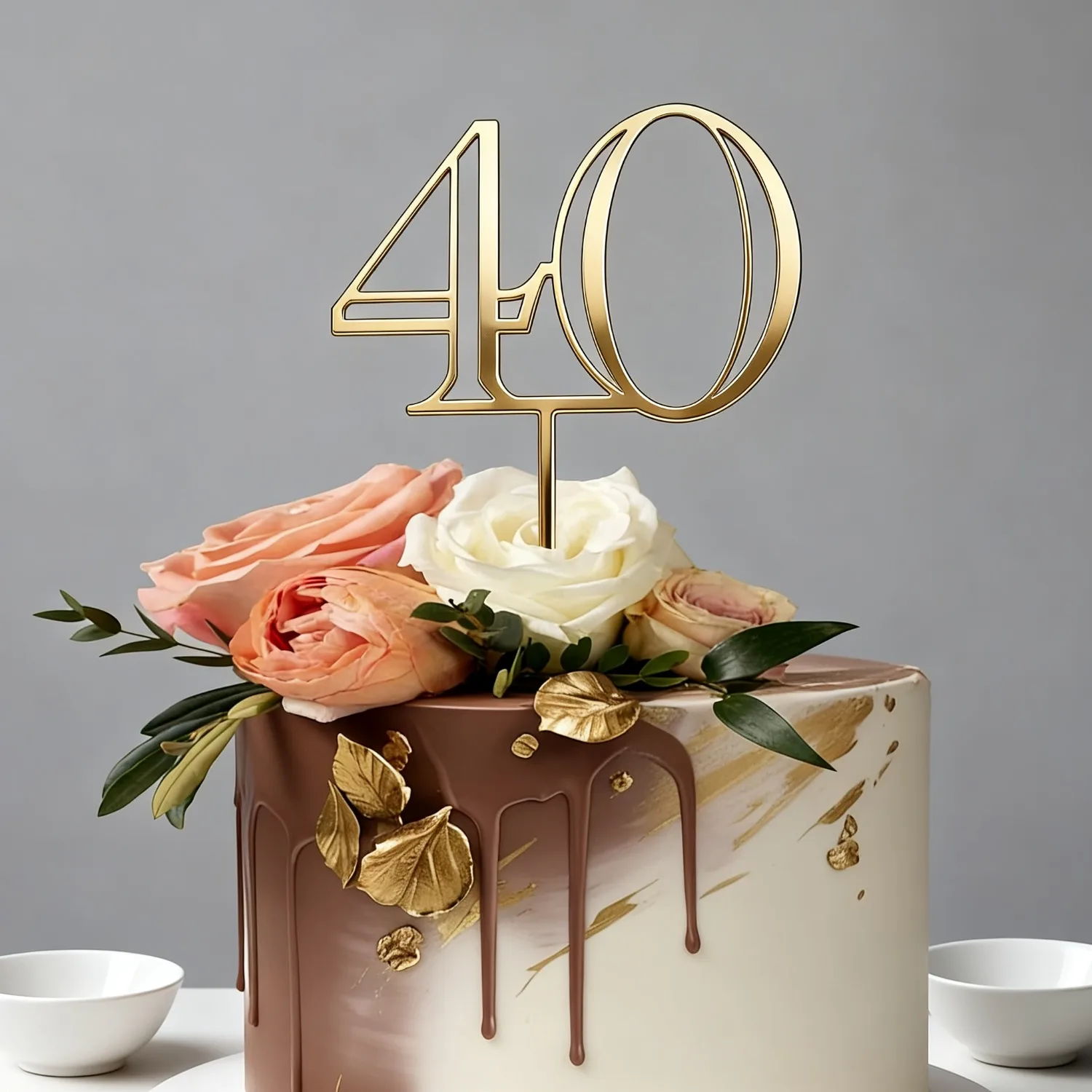 1 pièce Topper de gâteau en acrylique doré « 40 ans », Décoration pour 40e anniversaire, Articles de fête fabuleux, Insert de gâteau « Joyeux 40e anniversaire »