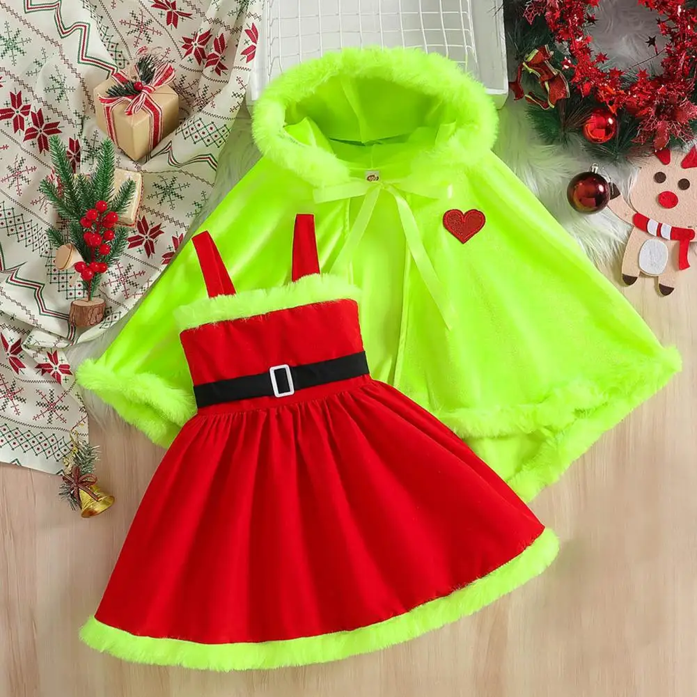 

Toddler Winter Cloak Girls Christmas Cape Dress with Fur Trim Green Hooded Cape Costume for Toddlers 1-6 Years Festive for Kids