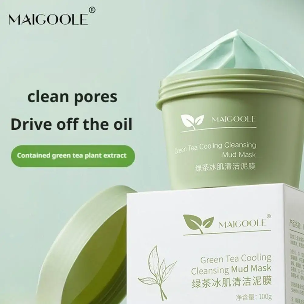 100 جرام كفاءة تنظيف تطبيق قناع طمي مرونة ترطيب عميق تقلص المسام حب الشباب الشاي الأخضر التبريد التطهير قناع طمي الوجه