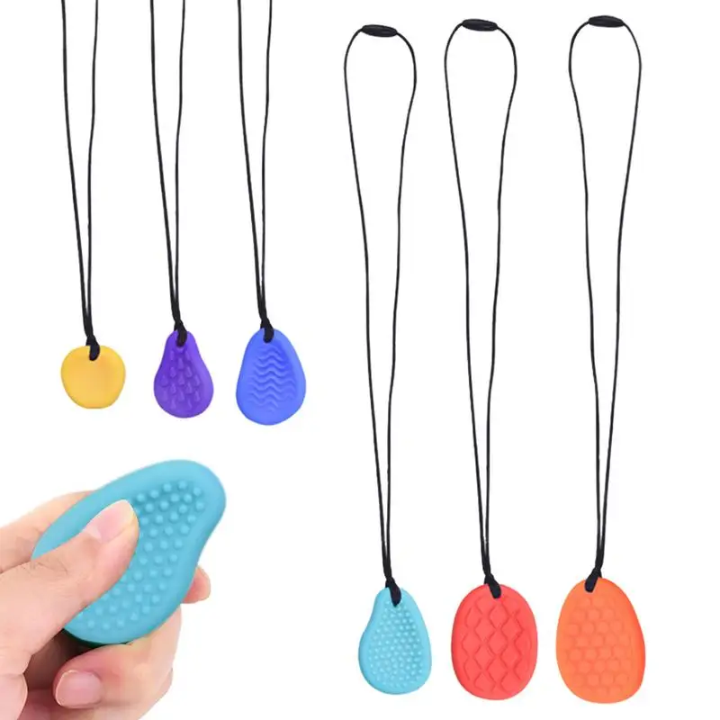 Textured Worry Stones For Kids 6X Small Prizes Textured Fidget Toys Silicone Quiet Fidgets Stone With Lanyard For Kids Toddler