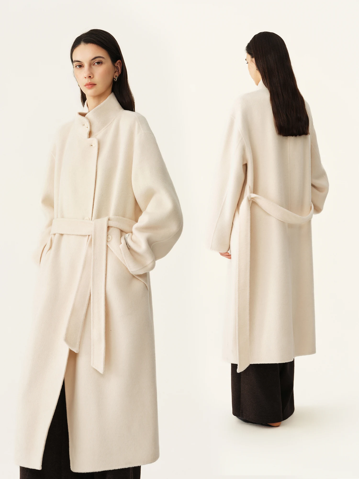 ZIQIAO Women's Stand Collar Double-Faced Camel Hair & Wool Coat, Premium Warm Woolen Outerwear, 2026 Winter New Arrival