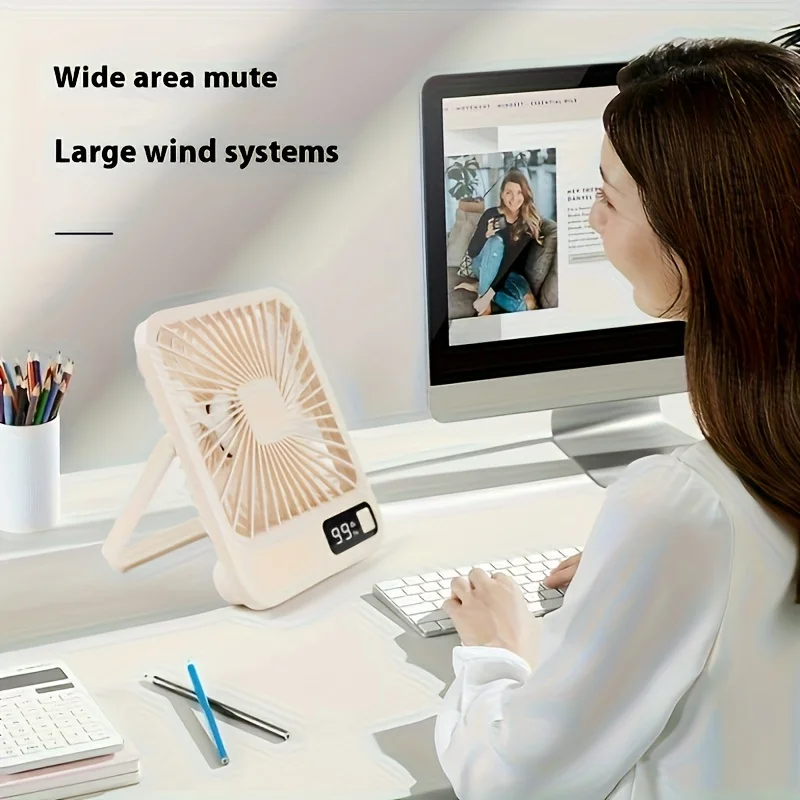 

Rechargeable Portable Foldable Desktop Fan Type-C Five-speed Adjustment Strong Wind Low Noise LED Power Display Convenient
