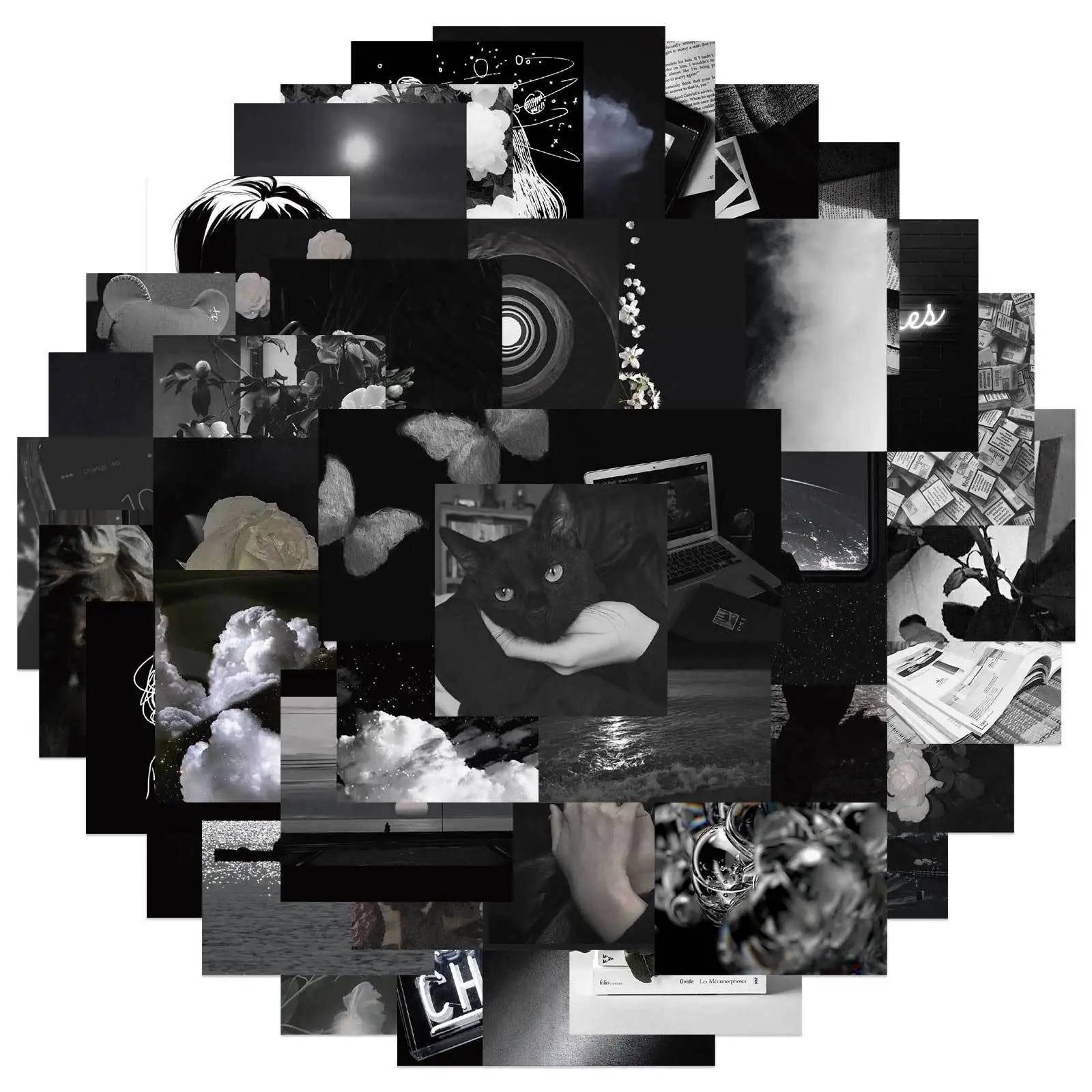 50Pcs Ins Style Cool Black Aesthetic Stickers DIY Decals for Phone Laptop Luggage Skateboard Guitar Helmet Decor