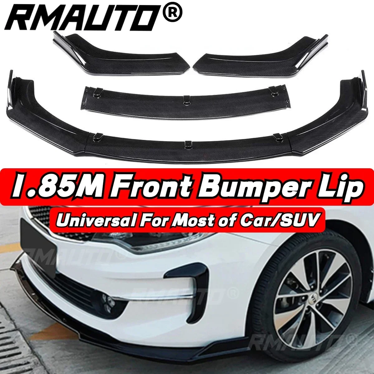 Kit de corpo de lábios dianteiro universal, fibra de carbono, spoiler difusor, divisor para bmw, benz, toyota, honda, 185cm