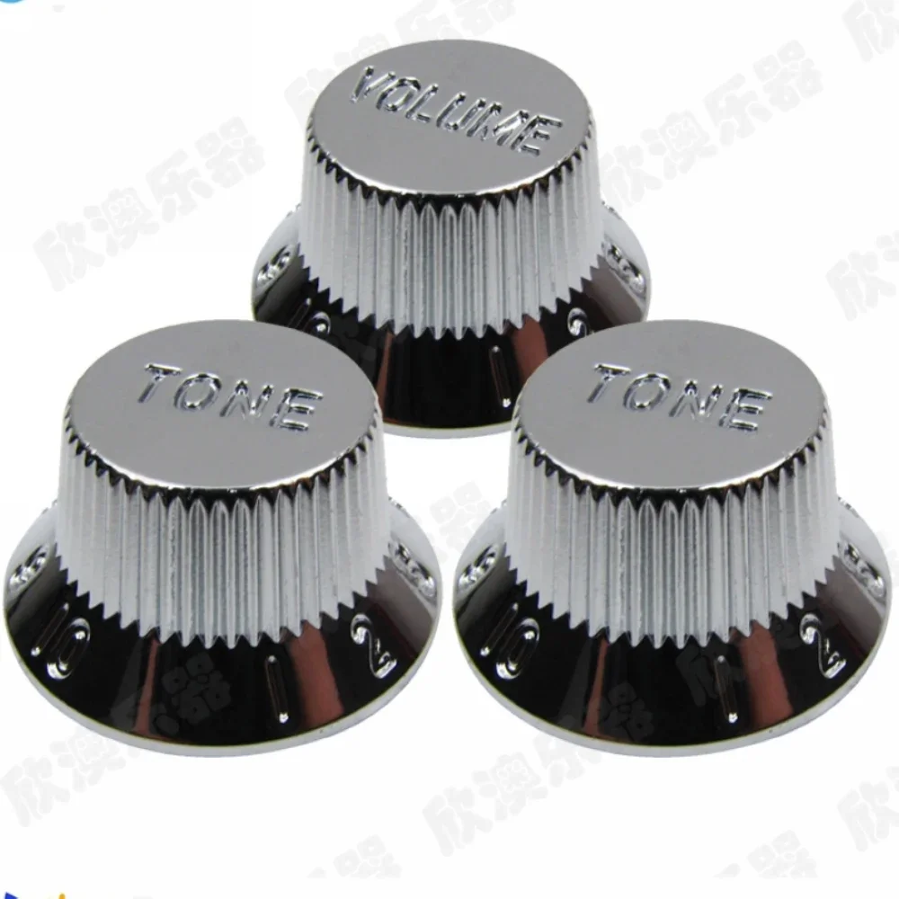 1 Set Chrome Silver Electric Guitar  Bass Tone And Volume Electronic Control Knobs Cap For ST Guitar（Installation hole 6mm