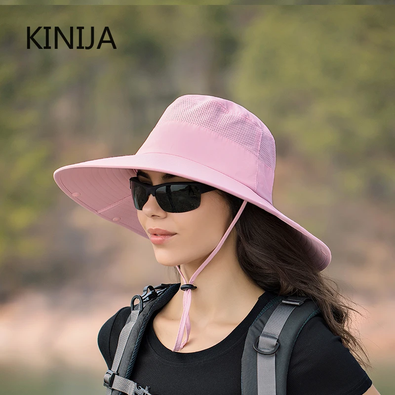 Summer Quick Dryng UV Neck Protection Women Sun Cap Outdoor Fishing Hiking Removable Shawl Men Visor Hat Wide Brim Bucket Hat