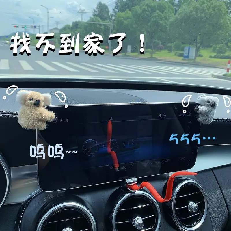 Car Rearview Mirror Central Control Screen Decoration Ornament Cute Koala Auto Interior Accessories Sun Visor Card Storage Clip