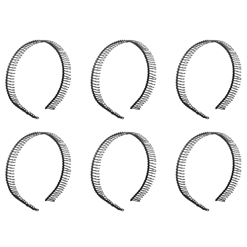 

6X Metal Teeth Comb Hairband Hair Hoop Headband Black For Woman