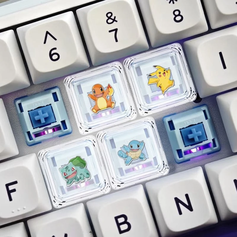 

Pokemon Card Transparent Keyboard Cap Anime Pikachu Pattern Suitable for Cross Axis Mechanical Key Double Layer Keyboard Cap