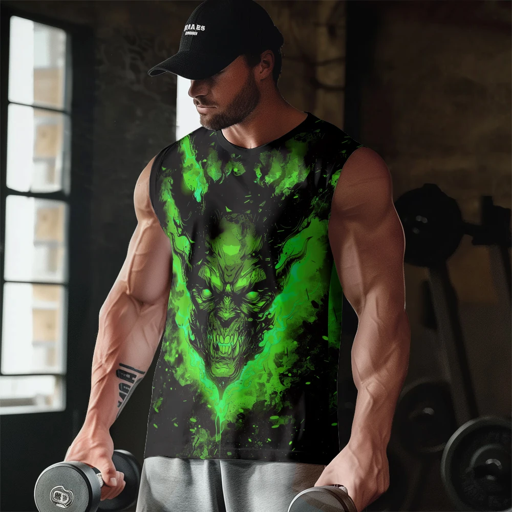 

Halloween Hell the Son of Satan Print Casual Tank Top Sleeveless Thin Vest Youth Men's Sports Fitness Vest