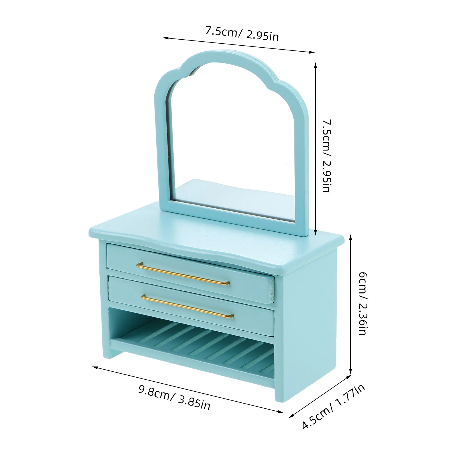 Mini armoire de salle de bain bleue, Table de vanité en bois, miroir, maison de poupée, accessoires de salle de bain, meubles décoratifs, Mini armoire