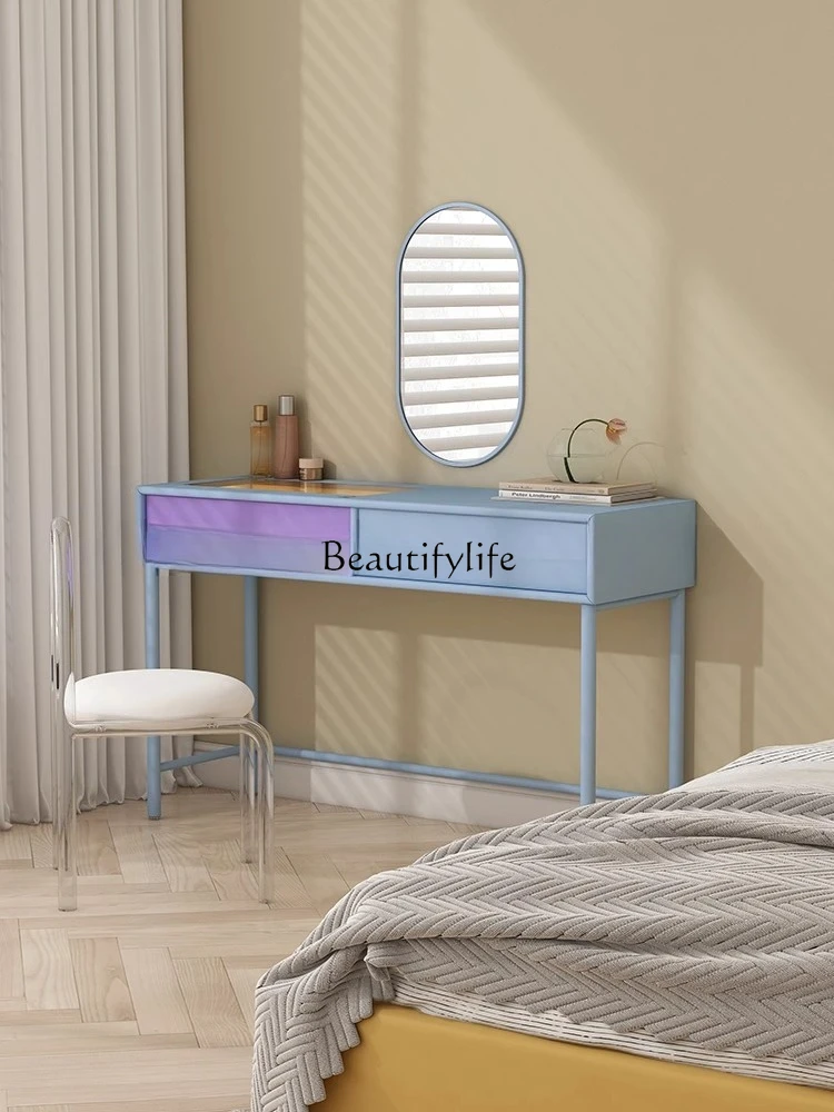 

Nordic Multifunctional Dressing Table Modern Simple Storage Integrated Makeup Desk Apricot Gray Customization