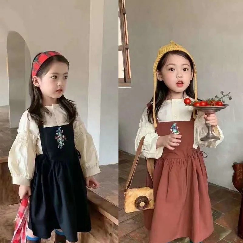 Girls Embroidered Set 2024 Fall New Vintage Style Feminine Treasure Fashion Skirt and Base Shirt Two-piece Set Clothes